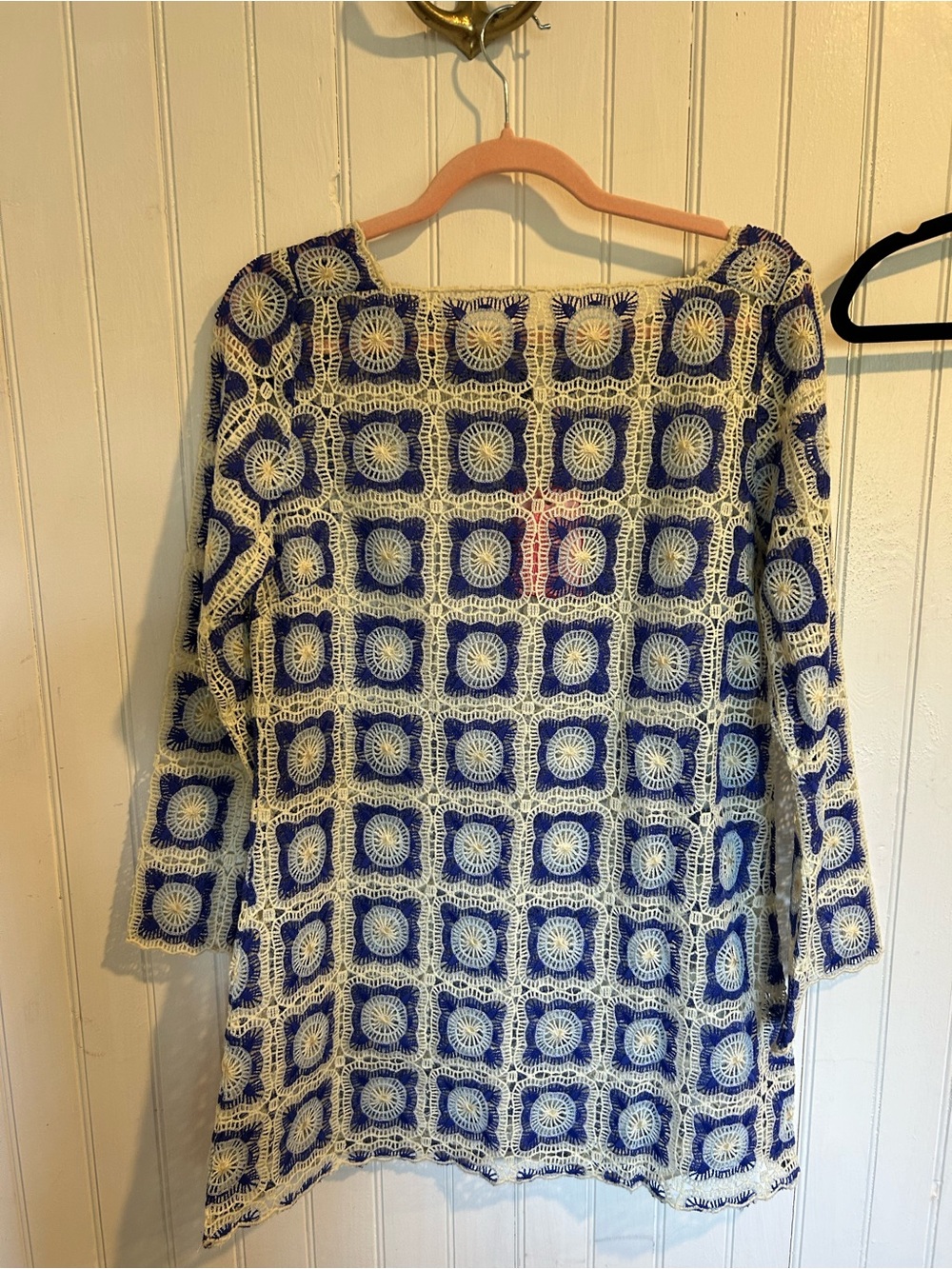 Chelsea & Violet Blue and Cream Crochet Overlay Tunic